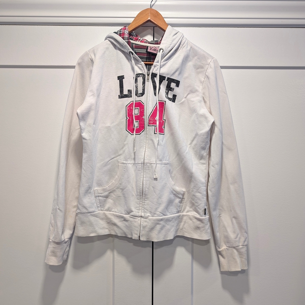 LA KITTY Vintage 90s White Zip-up Hoodie With Love 84 Block Letters  Print
